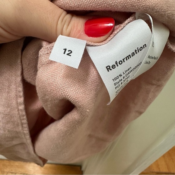 REFORMATION Ava Ruffle Linen Minidress Serenade Pink Spaghetti Strap Dress 12 - Picture 3 of 7